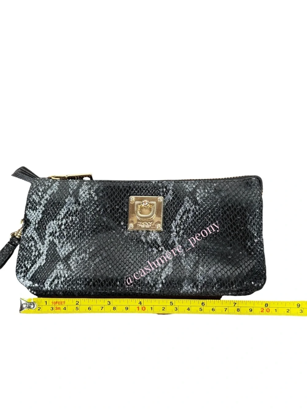 DKNY Black Snake-Print Wristlet Clutch Wallet with Gold Hardware